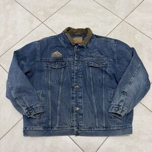 Vintage Swingster Denim Jacket Mens 2XL Blue Plaid Lined Workwear Button Up 90s